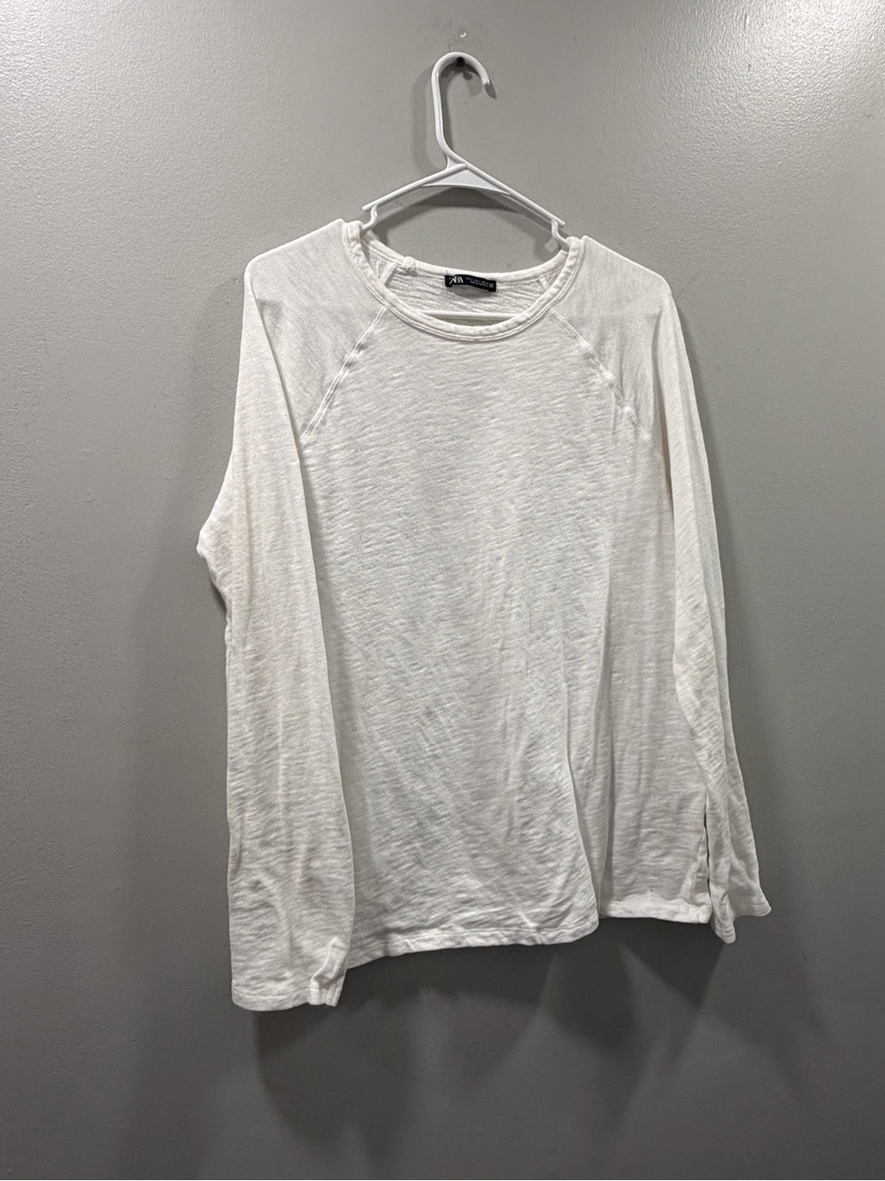 Zara 100% cotton white long sleeve reglan top size L oversized